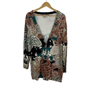 Chico's Animal Print Paisley Cardigan Sweater Size 3P XLP Maximalist Boho‎ Chic